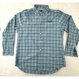 Vineyard Vines Harbor Shirt Mens MD Green/Blue Plaid Fishing‎ Performance shirt